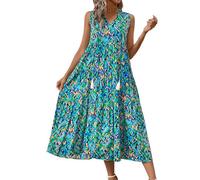 Robe Longue Femme Bohème Chic Maxi Dress sans Manches à Motifs Imprimés Style Décontracté Tenue pour Été Plage Vacances Voyage Estivale