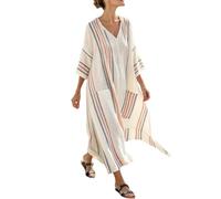 Robe Longue Femme - Caftan Été Imprimé Col V Manches Courtes Tunique Bohème Ethnique Vintage Cache-Maillot De Bain Ample Grande Taille Décontractée Vacances Plage Vintage Robes Fluide