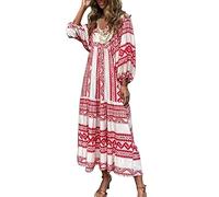 robe longue femme chic et elegant ete robe boheme chic mariage invité grande taille maxi robe de plage femme fluide ample col v volants manche longue robe décontractée femme pas cher (RD2, XXXXL)