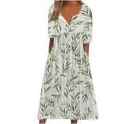 Robe Longue Femme Chic Et Elegant Robe Ete Boheme Maxi Robes Col V BoutonnéE Manches Courtes Dress avec Poches Imprimé Grandes Tailles Robes pour SoiréE Mariage FêTe Cocktail Plage