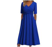 Robe Longue Femme Courte Chic Et Elegant Mi Lin en Champetre Tunique Grande Taille Coton Ete Fluide Made in Italy Été Chemise Gaze De Robes Femmes D Qui Cache Le Ventre Trapeze,Bleu-D,XL