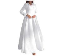 Robe Longue Femme Dentelle, Robe de Soiree Brodé-Robe Vintage Manche Longue Col V Taille Haute Chic Et Elegant Dress Slim Classique Swing Solide Pour MariéE Ceremonie Cocktail Robes