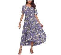 Robe Longue Femme D'été Robe Femme Chic et Elegant Robes De SoiréE et Robes De Cocktail Mariage Manches Courtes Fleur Imprimé Vintage Dress Ample A-Line Mi-Longue Dress Grande Taille Tunique