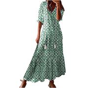 Robe Longue Femme Ete 2023 Longue Robe Cotton en Line Blanche Col en V Ete Pas Cher Grande Taille Robe Rétro Maxi Robe Lâche Couleur Unie Bohème Ete Mi-Longue Dress pour Fêter Robe Morgan Femme