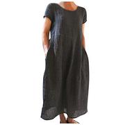 Robe Longue Femme Ete Été Chemise De Soiree Lin Plage Grande Taille Boheme Chic Et Elegant Jupe Vetement en Champetre Ensemble Mariée Gaze Coton Mi Fluide Cérémonie pour Ronde,1-Grey,4XL
