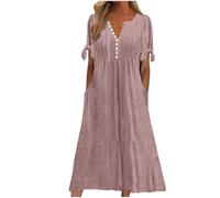 Robe Longue Femme Ete Fluide Boheme Robes de Plage Été Robe Fleurie Femme Chic et Elegant d'Été A-Line Maxi Robes mi Longue de Cérémonie Mariage Manches Courtes Casual Respirant Boho Dress Pas Cher