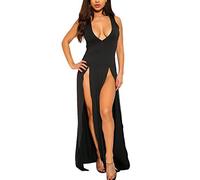 Robe Longue Femme ete - Mode Femmes Solide Sexy col en V sans Manches Fourche Ouverte boîte de Nuit Longue Robe Robe Nouvel an