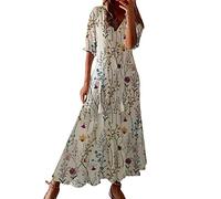Robe Longue Femme Ete, Robe Blanche Femme Col V-Franges Robe de Plage Femme de Mode Sexy Robe Décontractée de Couleur Unie Dress Casual Ample Soiree Femme bohème Robe à Franges Detente Plissée