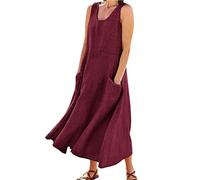 Robe Longue Femme ete Simple Fluide Grande Taille Robe Femme Chic et Elegant Unie Ample Droite Maxi Robe de Plage Femme sans Manche Debardeur Robe Tee Shirt Femme Longue Casual (Wine, XXXL)
