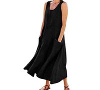 Robe Longue Femme ete Simple Fluide Grande Taille Robe Femme Chic et Elegant Unie Ample Droite Maxi Robe de Plage Femme sans Manche Debardeur Robe Tee Shirt Femme Longue Casual (Black, XXXXL)