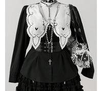 Robe longue femme grande taille automne/hiver, style blocs de couleurs, col V, broderie, manches longues, croix métallique à la taille, coupe évasée. Style élégant et casual punk, convient pour Hallow