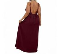 Robe Longue Femme Grande Taille Chic Caraco Dos Nu sans Manches Maxi Robes d'été pour la plage Robe Casual Longue Et Fluide à Bretelles Spaghetti Dress Ample d’intérieur Couleur Unie Robes de Soirée