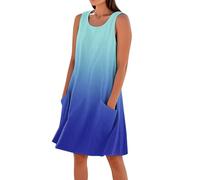Robe Longue Femme Grande Taille D'été Robe Boheme Chemise Courte Col Rond Vetement Femme Ete Coton Plage sans Manches Summer Dress Mes Commandes Bleu Royal M