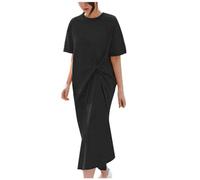 Robe Longue Femme Grande Taille Robe de Plage Boheme Casual Robe Maxi de Cocktail élégante Robe à Col Rond et à Manches Volantées élastique Taille Haute Tendance Robe de Soirée Longue pour Mariage