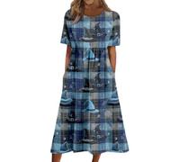 Robe Longue Femme Halloween Col Rond Manches Courtes Décontractée Imprimée