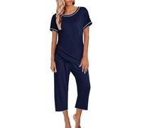 Robe Longue Femme Hiver Short Pyjama Femme Gris Pyjamas pour Femmes Vêtements De Nuit à Manches Courtes Hauts Et Pantalons Ensembles De Pyjama Nuisette Longue Monstre Et Navy M
