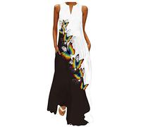 Robe Longue Femme Imprimé Fleur BohèMe éTé Ample sans Manches Ample Col en V avec Poches Chic Et Elegant Grande Taille Pas Cher S-5XL