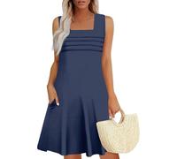 Robe Longue Femme Lin Vetement Femme Ete Bustier Vintage Mi Longue Tenues Élégante Grande Taille Robe Sexy Fluide Robe Plage Mes Commandes Passées Marine 3XL