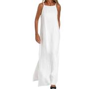 Robe Longue Femme Mi Longue Vetement Femme Ete Bustier Grande Taille Lin Tenues Élégante Vintage Robe Sexy Fluide Robe Plage Mes Commandes Passées Blanc M