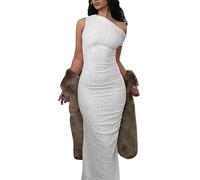 Robe Longue Femme Moulante Longue Robe Casual Dos Nu Automne Robe Sexy Elégant Skinny Slim Robe de Cocktail Soirée Clubbing Bal Fête Taille Haute Robe Cocktail Soiree（Noir L）