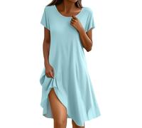 Robe Longue Femme - Robe De Soiree Femme Grande Taille Paillette Tee Shirt De Plage Lin Ample Chemise Satin Gala Mi Coton Tenues Mariage Invitée Vêtements 2#Bleu Ciel L