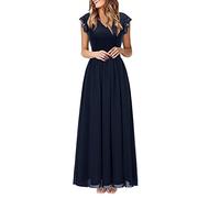 Robe Longue Femme sans Manches Décontractées Robe en Dentelle Ourlet Plissé Robe éPisséE Slim Fit Maxi Robe Chic Et Elegant Robe De SoiréE Robe De Cocktail