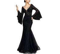 Robe Longue Femme Soiree,Mesdames Dentelle Noire Sexy Slim Fit Fishtail Banquet soirée Longue Robe Robe Pull Grande Taille Robe Sexy Femme Club libertin