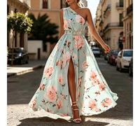 Robe longue fendue à taille froncée avec ceinture et imprimé floral, sans manches. Convient pour la plage, les vacances, les fêtes, les promenades en ville, les dîners aux chandelles ou les sorties en