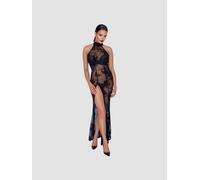 Robe Longue Fendue Motif Floral Noire