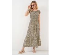 Robe longue fleurie en forme de A avec détails élastiques S