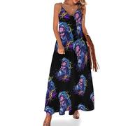 Robe Longue Fluide à col en V représentant Zeus, Dieu du Tonnerre, pour Femme