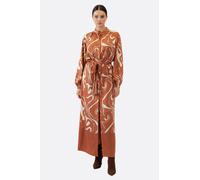 Robe longue fluide esprit kimono à imprimé marbré marron - M