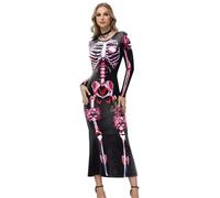 Robe Longue Gothique Costume Halloween Squelette Cosplay Anime Bodycon | Festival Haut à Col Montant Cosplay Anime Tenue Sexy Femme Coquine Hot Rave Outfit Club Costume Halloween Lingerie Babydoll