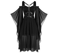 Robe longue gothique pour femme - Manches chauve-souris - Robe de Renaissance pour femme - Épaules dénudées - Classique - Robe de sorcière médiévale - Vampire - Pour cosplay, fête, Halloween, carnaval