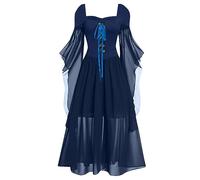 Robe longue gothique pour femme - Manches chauve-souris - Vampire médiévale - Avec lacets - En maille - Patchwork - Robe de sorcière - Épaules dénudées - Rétro - Sorcière - Pour Halloween, carnaval