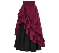Robe longue gothique steampunk pour femme - Jupe vintage victorienne - Jupe à plusieurs couches volantées plissées à taille haute - Coupe trapèze - Cordon de serrage - Ourlet midi - Costume de fête