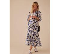 Robe longue grossesse esprit bohème boutonnée bleu roi 48