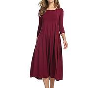 Robe Longue Hiver Robe décontractée à la Mode pour Femmes, col Rond, Manches Longues, mi-Mollet, Robe trapèze Veste pour Robe