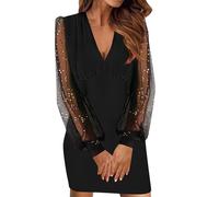 Robe Longue Manche Longue Femme Automne/Hiver Elegant Couleur Unie Robe Femme A Line Haute et Chic Dress avec Poches col Rond Sweater Bikini Fille Jupe Déguisements Noel (Z4 Noir,M)