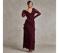 Robe longue maxi à manches longues et volants romantique d'automne, élégante pour les sorties, les voyages, la détente automnale. Convient pour la Saint-Valentin, avec des nœuds. Robes élégantes pour
