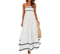 Robe Longue Maxi d'été décontractée sans Manches à Fines Bretelles, Style Plage, Blanche, Taille M