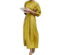 Robe Longue Maxi Femme, Manches Bouffantes, col Rond, Taille Empire, Robe décontractée d'été, Longue Ample Jaune, Taille L