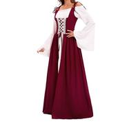 Robe longue médiévale 2025 pour femme - À manches trompettes - Style victorien vintage - 3 pièces - Pour fête, Halloween, carnaval, fête - Costume de princesse