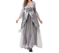 Robe longue médiévale pour femme - Robe traditionnelle - Robe trapèze - Robe de soirée - Robe de cocktail pour femme - Robe de soirée pour fête, mariage, cocktail, bal de fin d'année, gris, M