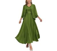 Robe longue mère de la mariée pour femme avec veste 2 pièces en mousseline de soie formelle robe d'invité de mariage, vert olive, 54 Grande taille