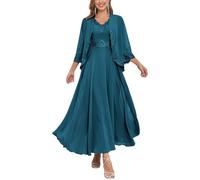 Robe longue mère de la mariée pour femme avec veste 2 pièces en mousseline de soie formelle robe d'invité de mariage, paon, 40