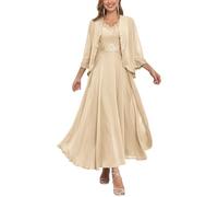 Robe longue mère de la mariée pour femme avec veste 2 pièces en mousseline de soie formelle robe d'invité de mariage, champagne, 52 Grande taille
