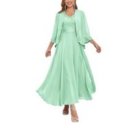 Robe longue mère de la mariée pour femme avec veste 2 pièces en mousseline de soie formelle robe d'invité de mariage, vert menthe, 60 Grande taille