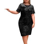 Robe longue mi-longue à paillettes scintillantes pour femme, automne/été, grande taille, P-338 Noir, XXL