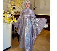 Robe longue modeste en satin chic pour femmes, avec col rond et manches chauve-souris, ornée de chainmaille de diamants. Idéale pour les occasions décontractées et les fêtes. L,M,SUnicoloreSatin